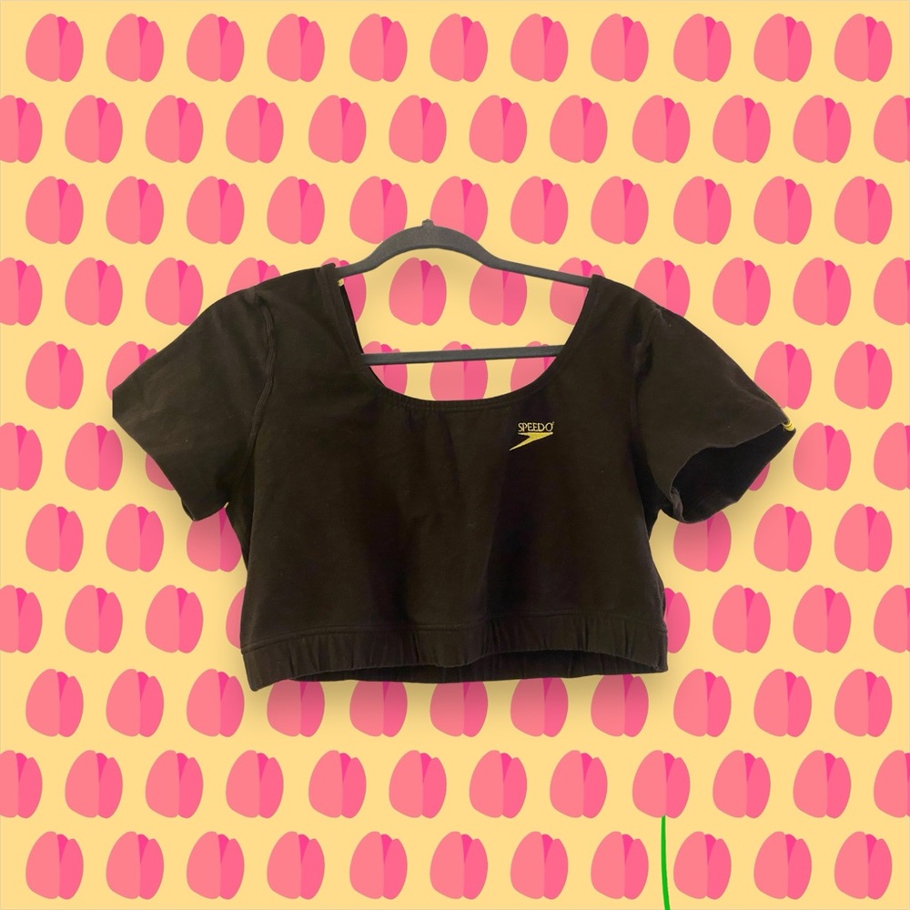 Women’s Speedo Authentic Fitness Crop Top- Blk w/Neon Yellow Logo Details, Sz XL